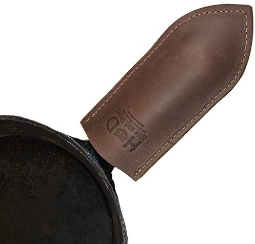 Hide & Drink, Cast Iron Hot Handle Cover, Skillet Panhandle Grips, Frying Pan, Heat Protection, Kitchen Essentials, Full Grain Leather, Handmade (Bourbon Brown, Small)