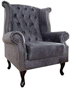 Premium Ohrensessel RODRA 85x105x70cm Microfaser in Grau Chesterfield Sessel Lounge Wohnzimmer