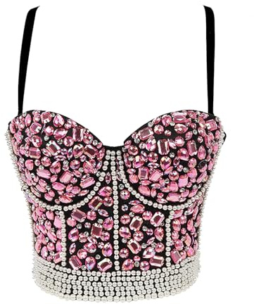 Damen Bustier Crop Top Punk Perlen Diamanten Korsett Clubwear Party BH