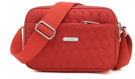 YANAIER Damen Umhängetasche Kleine Leichte Handy Schultertasche Rot-2 | mit Vielen Fächern, Kleine Tasche Stepptasche Frauen GeldböRse Brieftasche Mode Damentaschen