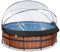 EXIT Toys Piscine Wood avec dôme multifonctionnelle - ø427x122cm - Grande piscine avec pompe à filtre à sable et échelle de piscine - Extra profonde - Pour une eau de piscine propre et chaude - Marron