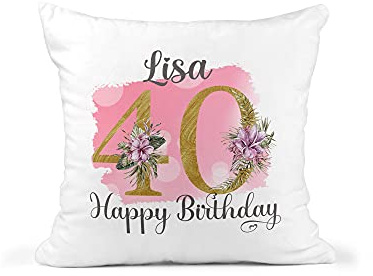 40th Birthday Gift for Women, Personalised Cushion/Pillow with Name and Floral Design, Birthday Gift for Mum, Birthday Gift For Nan, 1981