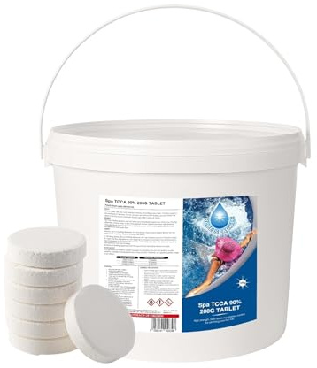 10 Kg Stabilised Chlorine Tablets 50 x 200g Slow Release Large Dispenser Tablets for Hot Tubs, Swimming Pools, Spas, Paddling Pool Water Cleaning and Sanitising