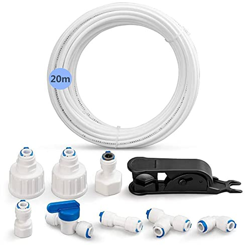 Zoyay Wasserzulaufleitung Universal Anschluss Set Kühlschrankschlauch, 1/4 Wasserschlauch, Schlauchverbinder (6,35mm) RO Wasserfilter Fitting für Side by Side Kühlschrank-20m Schlauchsatz
