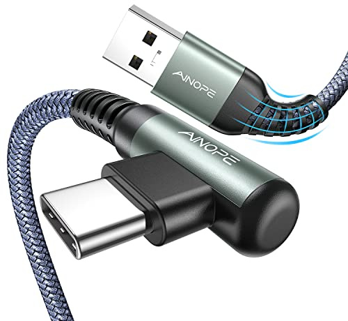USB Type C Cable AINOPE [2-Pack, 1.6ft] 3.1A Type C Charger Fast Charging Right Angle, Durable Nylon Braided USB C Cable, Smartphone