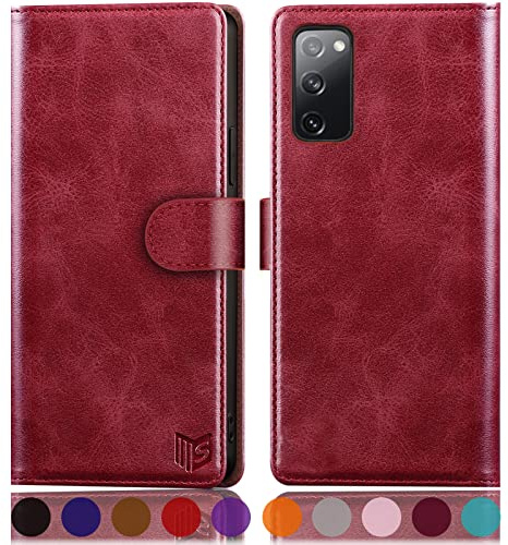 SUANPOT [RFID Schutz für Samsung Galaxy S20 FE hülle PU Leder handyhülle Lederhülle klapphülle Kartenfach Flip Phone Case Cover für Samsung S20 FE Handy hülle Phone case Cover Rot