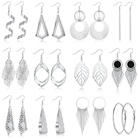 HIFOT Boho-örhängen för kvinnor, silver- långa triangulära cabochonblad, runda creoler, set för alla hjärtans dag, födelsedag, festpresenter