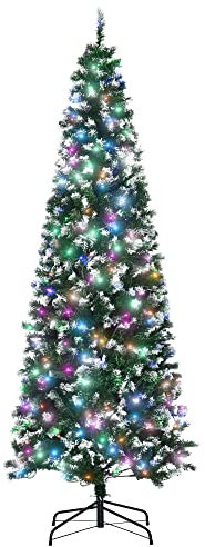HOMCOM 7FT Tall Prelit Pencil Slim Artificial Christmas Tree with Realistic Branches, 350 Colourful LED Lights and 818 Tips, Xmas Decoration, Green