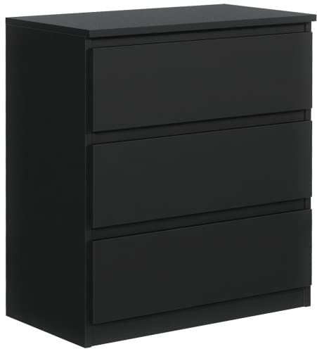 meble masztalerz Cassettiera Camera da Letto con 3 Cassetti - Credenza Soggiorno - Moderna Comò - Cassettiera Alta - Mobiletto con Cassetti - Nero Opaca 70 x 39 x 78,5 cm