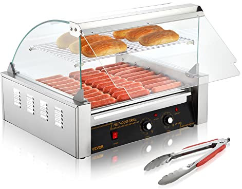 VEVOR Máquina de Rodillos para Perros Calientes de 56,2 x 47,5 x 44,2 cm con una Parrilla de Acero Inoxidable de Calidad Comercial, 50 °C-250 °C, 2,2 kW, para Puestos de Comida, Fiestas y Barbacoas