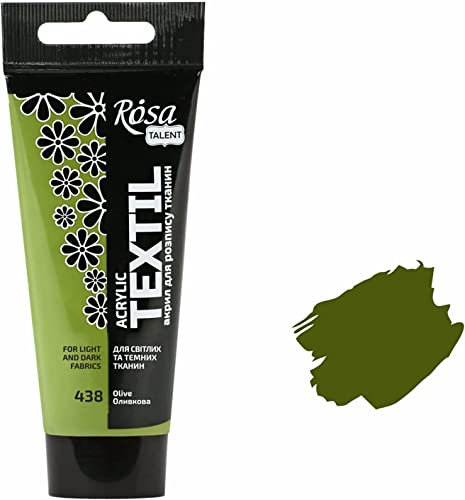 Krevo Art Stoffmalfarben Stofffarben Waschfest Textilfarbe olivgrün Acrylfarbe auf Wasserbasis | 60ml Tube | Textilfarbe waschmaschinenfest zum Fixieren | Intensiv deckend für helle und dunkle Stoffe