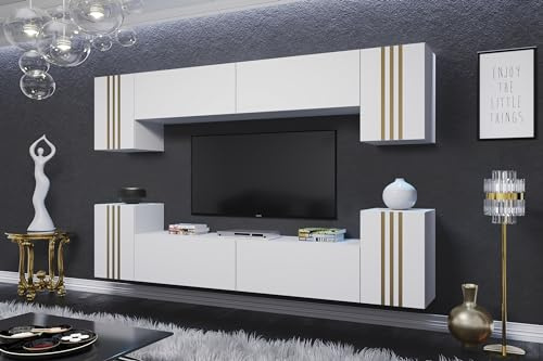 Furnitech Hängend Wohnwand Modern | Wohnzimmer Schrankwand Mit Regale Und TV Schrank | Möbel (LO1-23W-M4-LZŁ)