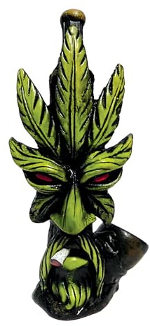 Smoking Leaf Man Figurine - Handmade Nature Themed Natural Coconut Bowl Hippie Gifts for Smokers