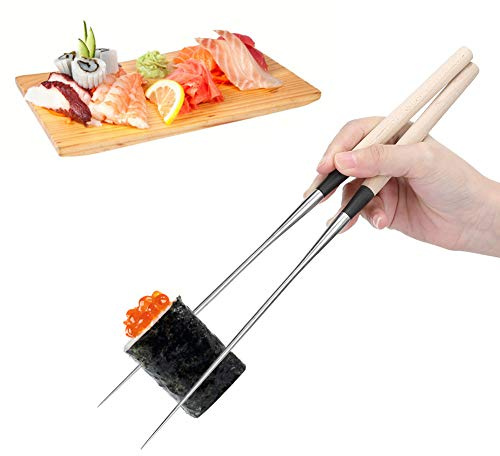 Topyond Palillos De Acero Inoxidable,Palillos De Sushi Japoneses con Mango De Madera,Accesorio De Cocina,Palillos De Cocina,Metal Y Madera,Largos Y Versátiles,para Sushi Y Cocinar(Small)