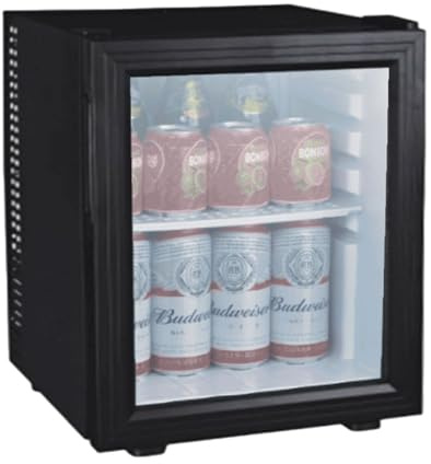 PRESENT-MORE - Mini Frigo Colore Nero con Porta in Vetro | 193 kWh/anno - Capacità 30L - 385x420x475 - Mini Frigo Silenzioso con Porta Reversibile e Piano Regolabile - Classe E