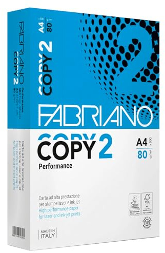 Carta A4 per Stampante Fabriano Copy 2, Eurocali Risma da 500 Fogli, Carta da 80gr Per Ufficio, Fotocopie, Multiuso