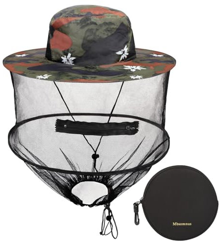 Mbsomnus Imkerhut Moskitonetz Schneeblume Tarnung Moskito Kopfnetz Hut Sonnenhut mit abnehmbarem Moskito Maske Hut Schnell Trocken Breite Krempe Sonnenschutz für Outdoor Camping Wandern Gartenarbeit
