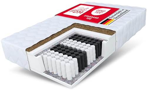 FDM Natural MAX Matratze 100x200 cm Kaltschaum Taschenfederkern Höhe 24 cm Härtegrad H3 und H4 Kokos Polyurethanschaum Öko-Tex Allergikergeeignet Premium Bezug waschbar