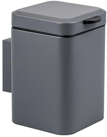 bremermann Poubelle cosmétique murale carrée avec support mural, poubelle à double fixation, à coller ou à percer, capacité de 3 litres, en métal gris