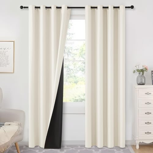 MRTREES Gardinen Wohnzimmer Modern Kurz 160 cm Lang, Verdunklungsvorhänge mit Ösen 140 cm Breit, Thermovorhang Kälteschutz Gegen Kälte Gardine Hellbeige 2er Set für Wohnzimmer Schlafzimmer