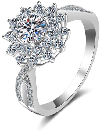 AMDXD Weißgold 750 18K Hochzeitsring, Klassiker Trauringe mit Labor Erstellt Diamant 0.5ct (Rundschliff, VVS1), 18K Gold Diamantring Damen Echt Gold Schmuck, Gr.62 (19.7)