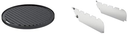 RÖSLE VARIO Grillplatte, Hochwertige Grillplatte aus Gusseisen & Primezone-Windschutz VIDERO, Hochwertige Halterung für Grillspieße sowie Wind- und Spritzschutz, Edelstahl, silberfarben