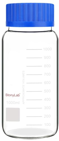stonylab Graduierte Vorratsflasche, Premium Glas Runde Reagenzflasche mit GL80 Schraubverschluss, Hochtransparente Weithals Medienflasche mit Klarer Skala, für Laborgebrauch, 1000 ml