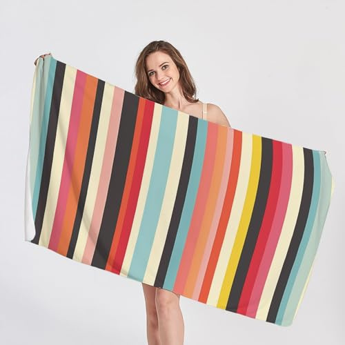 QEODAH Strandtuch Bunt Gestreift - Badetuch Modern - Schnelltrocknend & Ultraleicht & Sandfreie Strandhandtuch, Weich Mikrofaser Handtücher, badehandtuch groß 150x200, Pflegeleicht Handtuch