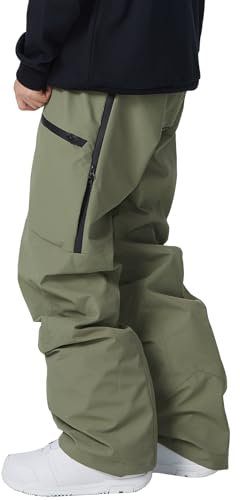 YEEFINE Damen Snowboardhose, isoliert, Ski-, Schneehose, wasserdicht, Winddicht, Winter, Baggy, Cargo-Wanderhose, Grün (Army Green), XX-Large