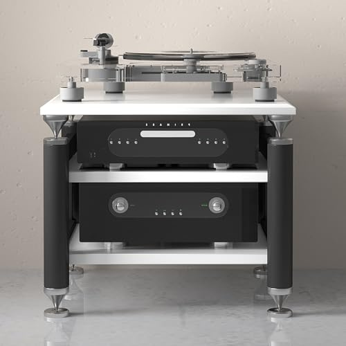 TV Rack HiFi Regal Audio Schrank,Multifunktionales Ablageregal,Vinyl Plattenspieler Stand,Offene Ablagen,mit Aufbewahrung,Platzsparend,für Wohnzimmer,Schlafzimmer,Büro,Wohnheim.(Black white,62x57x56cm