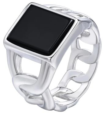 Hasdnker Ring Ringe Damen Bijouterie Herren Punk Vintage Signet Ring for Men Cuban Chain Shaped Finger Band Geometric Square Glass Stone Ring 11 Silver