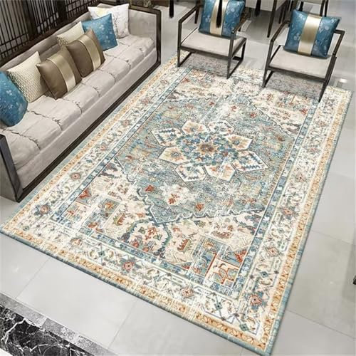 RUGMRZ Teppich Auslegware Teppich Badezimmer Blaue Pflanzen floral Design Wohnzimmer Esszimmer traditionellen Teppich pflegeleicht Kinder Zimmer Teppich 100X200CM