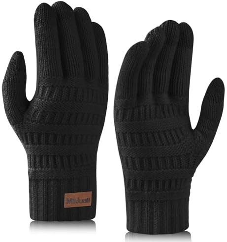 Milduall stickade handskar pekskärm, stickade handskar vinterhandskar fingerhandskar vinterhandskar termiska handskar vantar för kvinnor flickor utomhus, svart, M