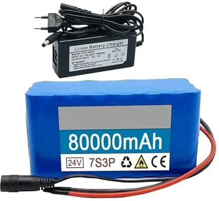 Batteria per bici elettrica 24V 80AH con caricabatteria, batteria al litio rimovibile impermeabile 7S3P per moto e bici elettrica, scooter XT60 plug