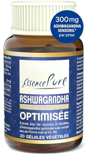 Ashwagandha Sensoril® 300 mg, Essence Pure, 30 Gélules | Extrait Standardisé à 10% Withanolides, Vitamine B6, Vegan, Sans OGM, Absorption Optimale, Stress et Équilibre Émotionnel