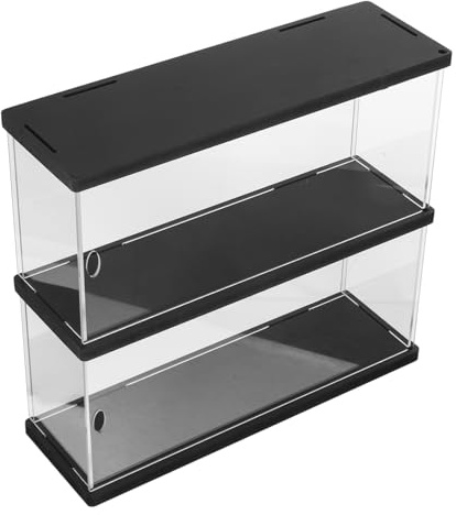 TOPBATHY Vetrina in Acrilico Trasparente Display Case per Action Figure, Doppio Livello, Grande capacità, Antipolvere, Base Nera per Collezionismo