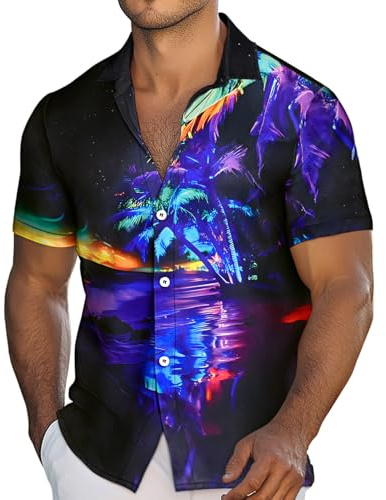 Men's Hawaiian Printed Short Sleeve Shirts Tropical Floral Button Down Aloha Holiday Shirt Vacation Casual Beach Clothings