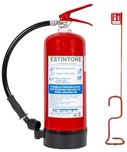 ESTINTORE A SCHIUMA LT 6 anno di costruzione 2025 + PIANATANA PORTA ESTINTORE + FORNITO CON TAGLIANDO DI CONTROLLO.