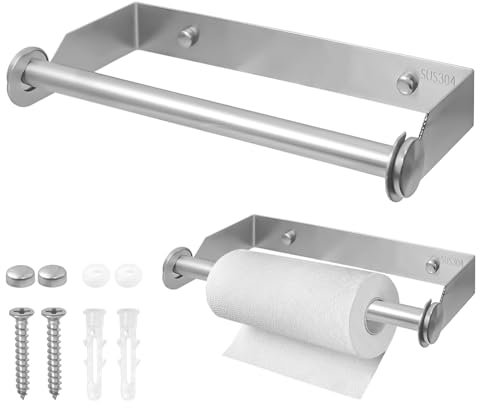 XNJIHWA Portarrollos de Cocina de Acero Inoxidable Soporte Rollo Papel Cocina Pared Porta Rollos de Papel Cocina para el Hogar,Cocina,Baño,28cm,Plateado