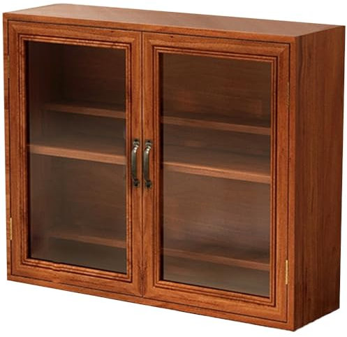 Holz-Sammler-Vitrine mit Glastüren, 2-stöckiges Regal für Blindboxen und Bücher, stehender Kurio-Schrank für Schlafzimmerdekoration (braun, 45 x 13 x 37 cm)