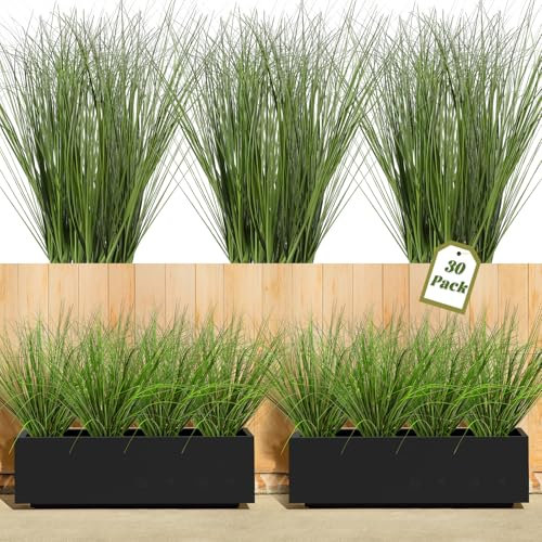 ATTGREAT 30PCS Artificial Plants Outdoor Planters Fake Grass Filler Decor Faux Tall Shrubs Wheat Greenery Stems UV Resistant Onion for Outside Indoor Vase Pots Home Decor, Green
