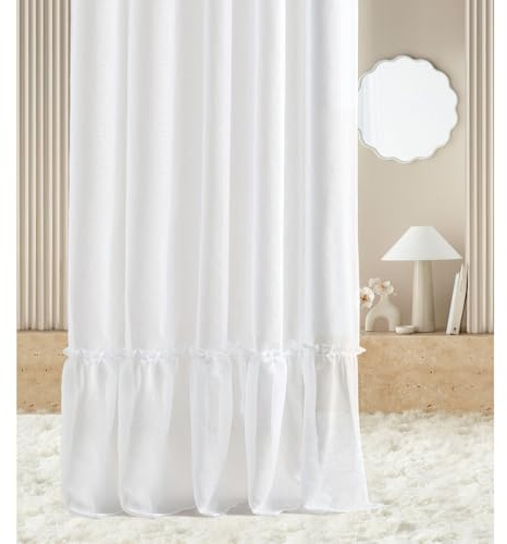 room99 Gardine mit Kräuselband Elaine 140 x 250 cm Breite x Höhe Transparent Modern Schal Wohnzimmer Schlafzimmer Weiß Rüsche, 1 Stück