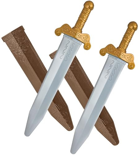 Vifcotlyp 2 Packs Kunststoff römischen Spielzeug Schwert mit Scheide, mittelalterliche Ritter Schwert hohlen goldenen römischen Krieger Spielzeug für Kinder Jungen für Karneval Geburtstag Cosplay