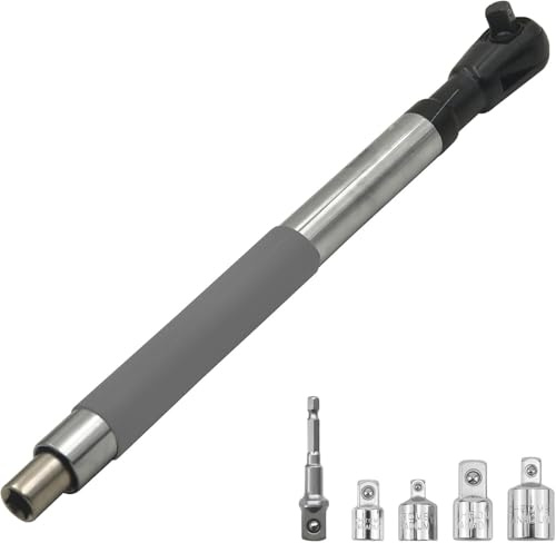 Offset Extension Wrench Impact, 17 Wrench Extender Ratchet Wrench for Electric Drill, Chain Drive Wrenches Extender with 4 Sockets Adapters and 1/2‘’ Electric Drill Adapter for Tight Spaces
