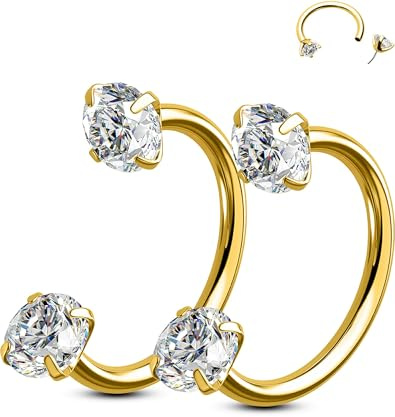 OUFER Body Piercing Nose Hoop Corporel 2 Pièces Boucles en Acier Chirurgical 316L Fer à Cheval pour Nez Lèvre sourcil Oreille Helix Daith 20G 7mm/8mm CZ Sans Filetage Horseshoe Rings