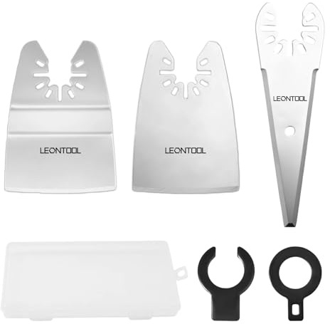LEONTOOL 6PCS Oscillating Tool Scraper Blades, Universal Oscillating Multitool Blades - Tapered Curved Flexible Scrapers with Adapters for Scraping Cutting Removing Carpet Tile Paint Caulk Adhesive