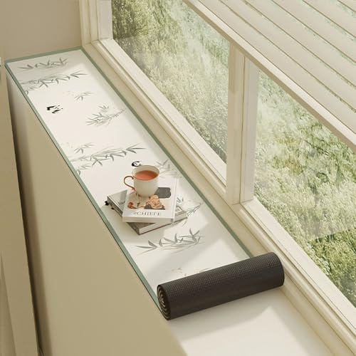 PVC Leather Window Sill Protector, Thin Window Sill Mat Dog Cat Perch Bench, Solid Color/Floral/Panda Window Sill Decor Capping Anti-slip Pad(Panda,55x12in(140x30cm))