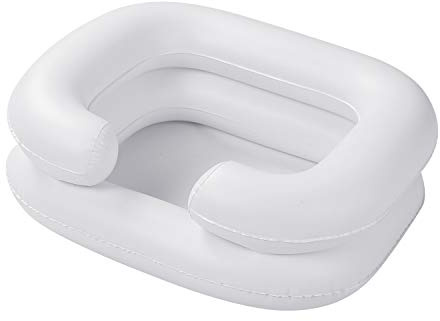 Dioche Bärbar Uppblåsbar Schamposkål Vikbar Hårtvättställ för Säng med Avloppsslang Luktfri PVC-material Dubbla Krockkuddar Äldre Funktionshindrade Graviditet