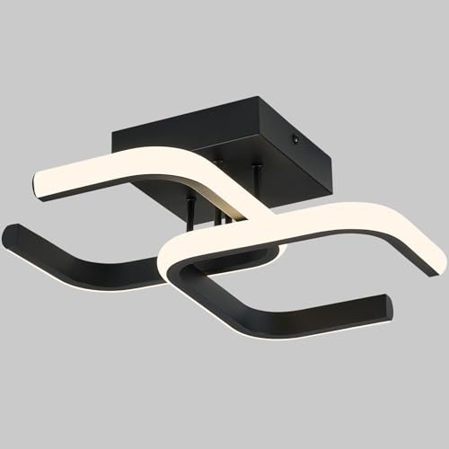 Qamra Modern Deckenlampe, Schwarz LED Deckenleuchte 32 cm, 24 W, 4000 K | Deckenleuchte für Schlafzimmer,Badezimmer, Flur, Kleine Küchen,Bad ,1200 LM