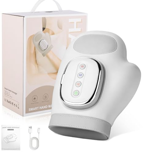 Massaggiatore per Palmo e Dita con Calore e Compressione d’Aria, 3 Modalità + 3 Intensità, Rilassamento per Artrite e Tunnel Carpale, Batteria 2500mAh, Silenzioso (<50dB), per Mani, Polsi e Dita